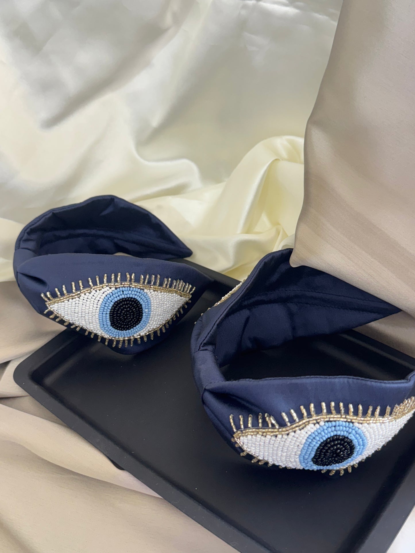 Bling On Evil -Designer Handmade Beaded Satin Headband/Hairband
