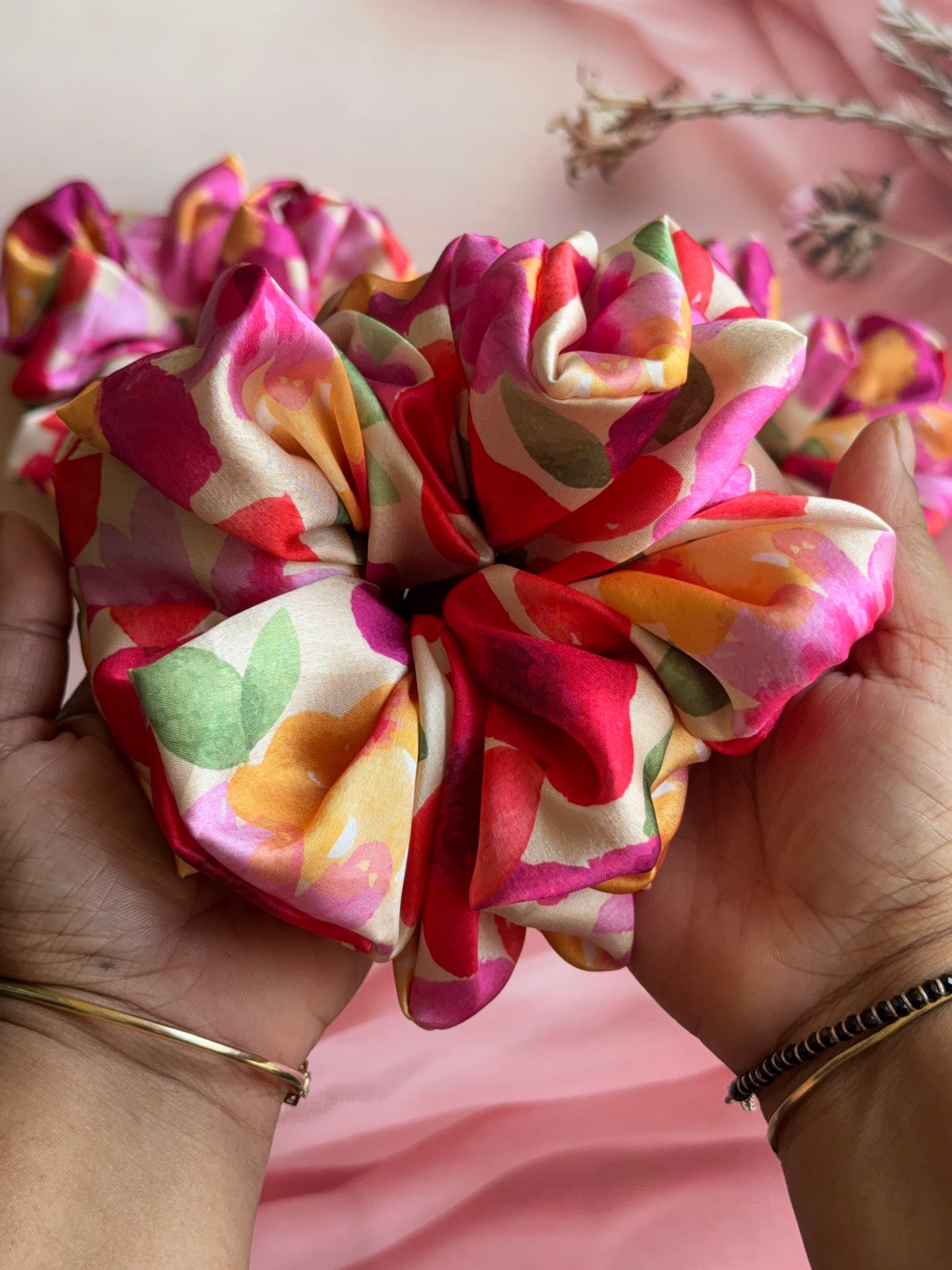 Garden Bloom – Floral Print XL Oversized Satin Scrunchie | Large Printed Hair Tie | Handmade — handmade hair accessory