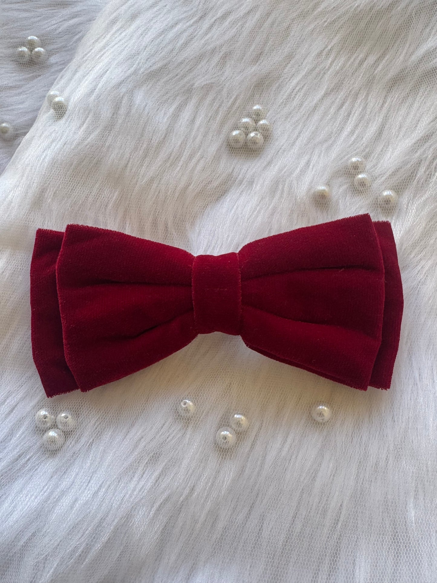 Cosmos Queen Hair Bow Clip - Front view of a maroon red premium velvet hair bow, combining bold elegance and timeless sophistication.