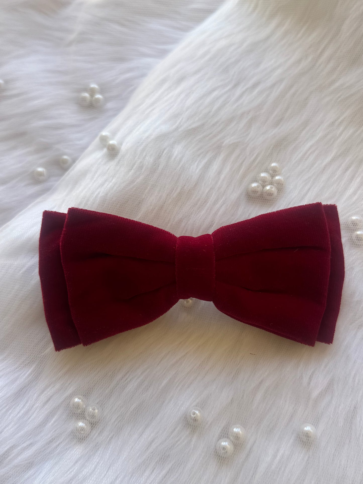 Cosmos Queen Hair Bow Clip - Front view of a maroon red premium velvet hair bow, combining bold elegance and timeless sophistication.