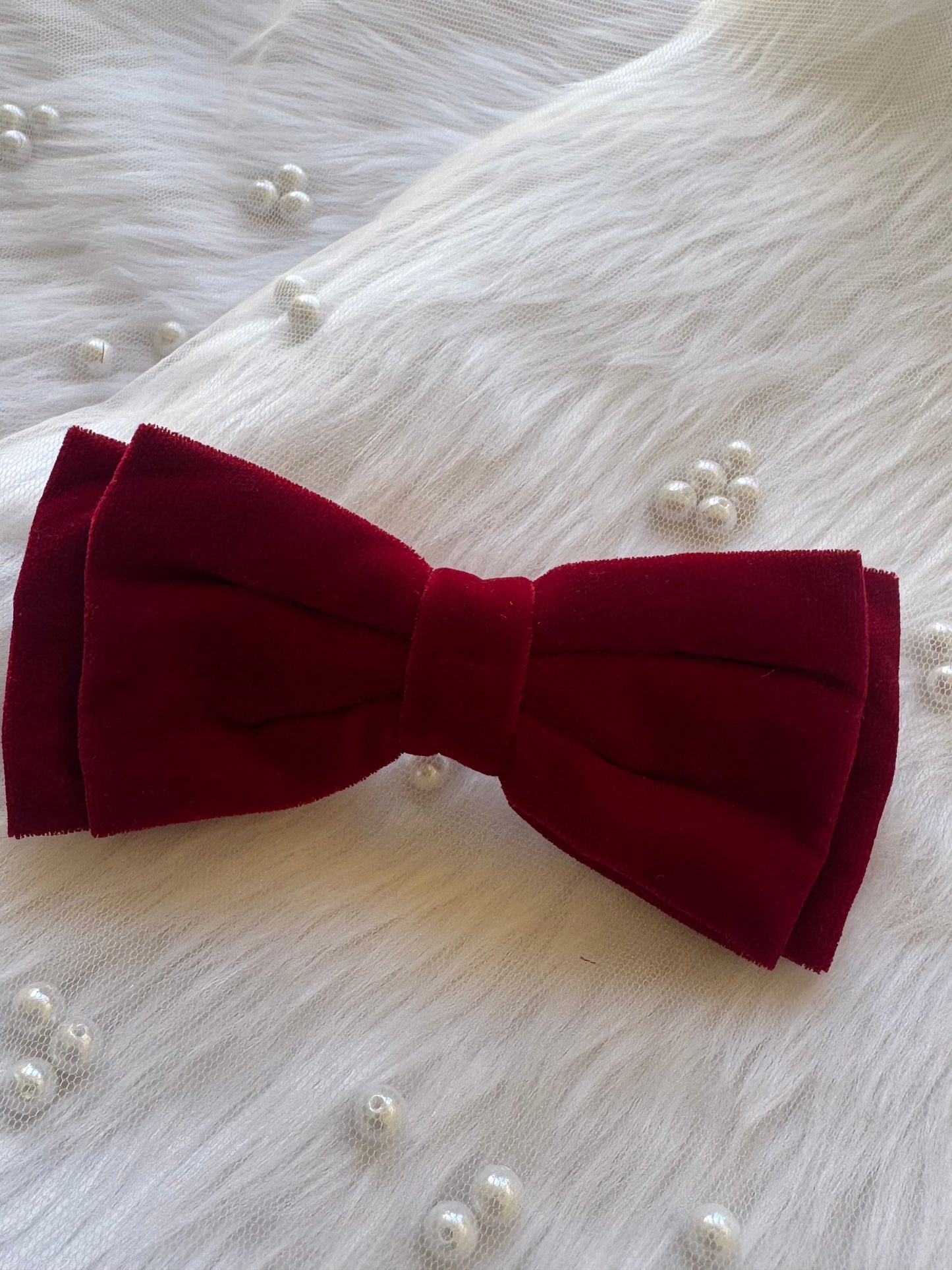 Cosmos Queen Hair Bow Clip - Front view of a maroon red premium velvet hair bow, combining bold elegance and timeless sophistication.
