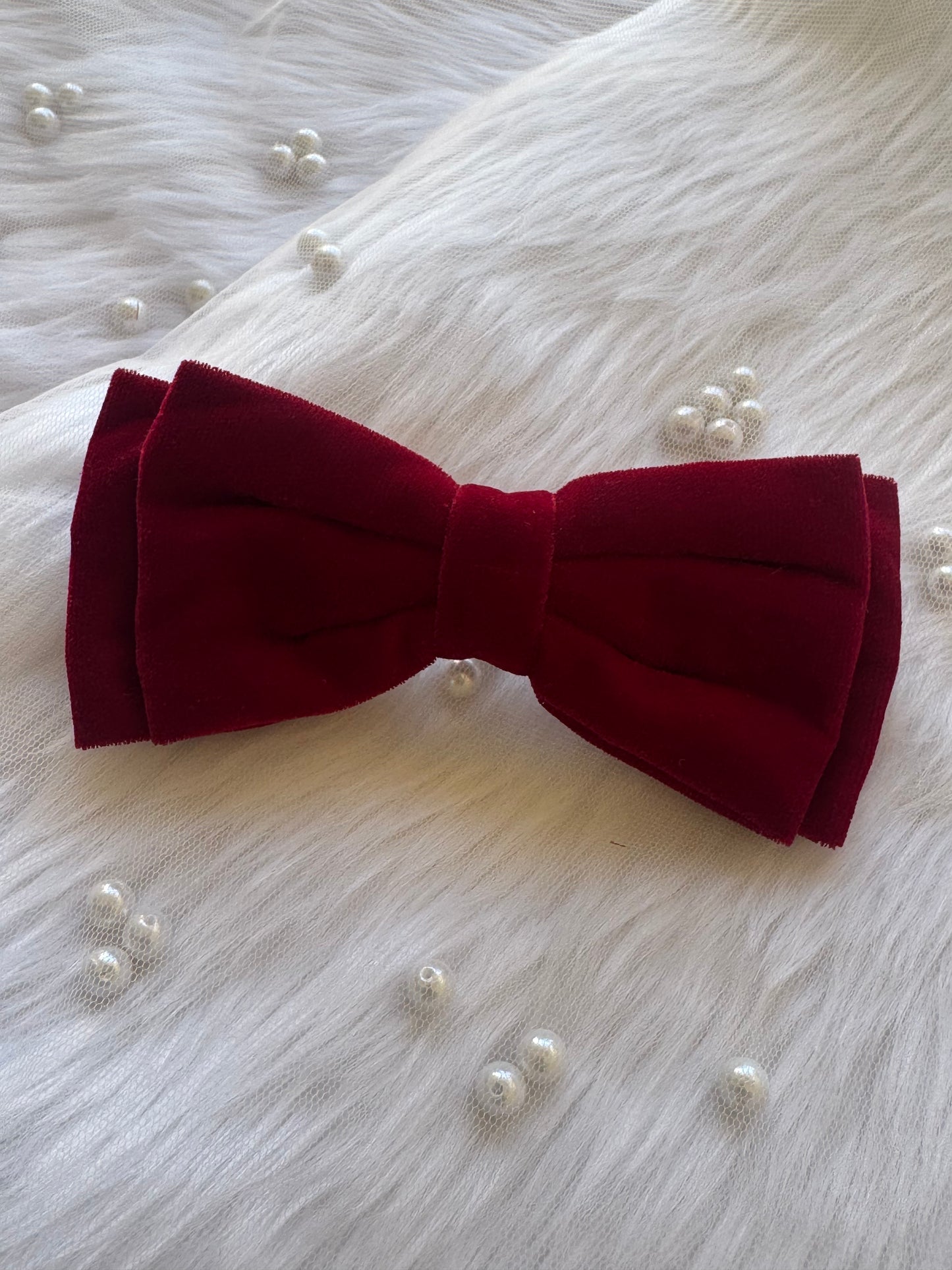 Cosmos Queen Hair Bow Clip - Front view of a maroon red premium velvet hair bow, combining bold elegance and timeless sophistication.