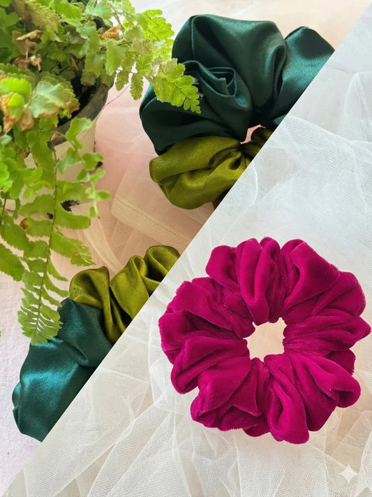 Satin vs Velvet Scrunchies comparison - Bows and Bags India
