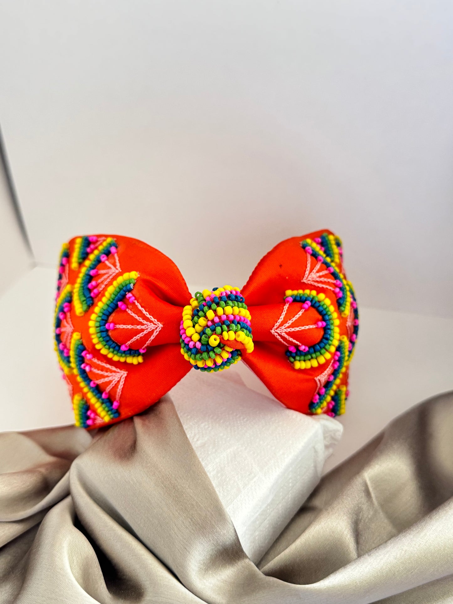 Tangerine Hawai - Designer Handmade Beaded Satin Headband/Hairband