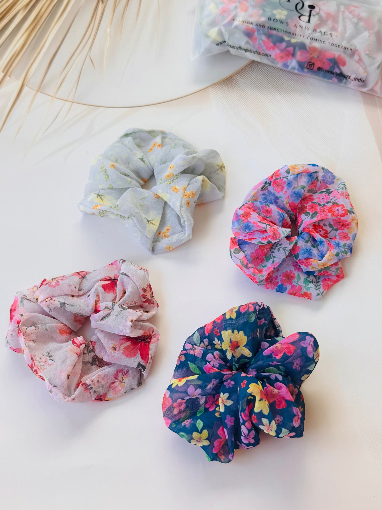 Spring basket- Large size Premium Georgette Scrunchies - pack of 4