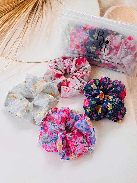 Spring basket- Large size Premium Georgette Scrunchies - pack of 4