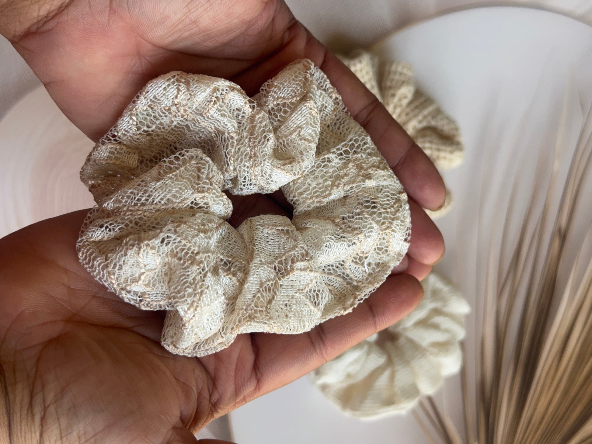 Dune Trio – Designer Net Mesh Scrunchie Set | Pack of 3 | Boho Hair Accessories — handmade hair accessory