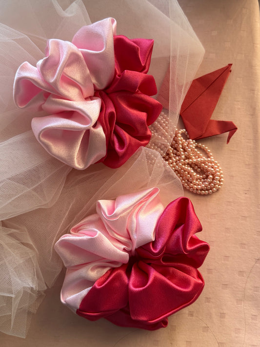 Two Scrunchies with Beautiful light and dark pink shades displayed with both colors Front Side