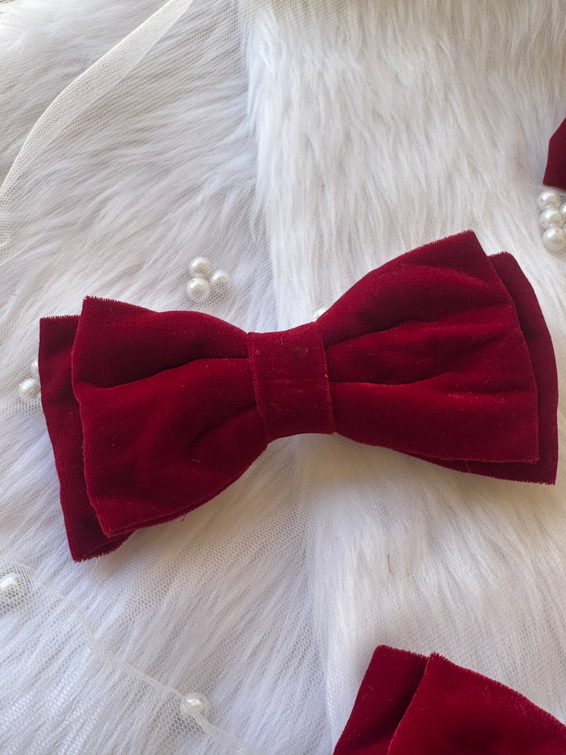 Cosmos Queen Hair Bow Clip - Front view of a maroon red premium velvet hair bow, combining bold elegance and timeless sophistication.