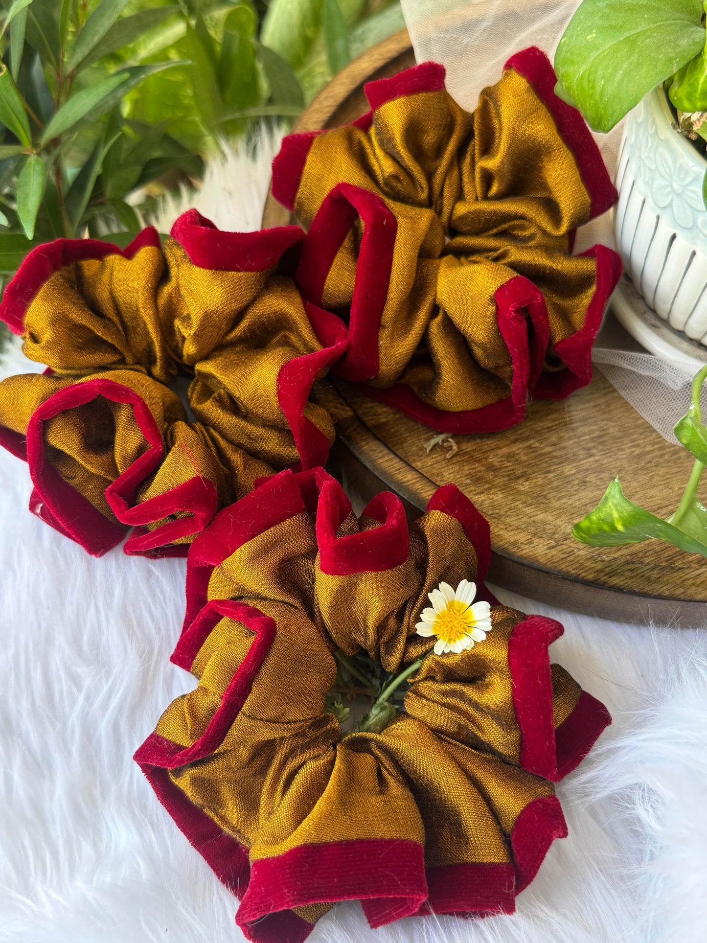 Golden Sunset - Silk Scrunchie with Velvet Lining