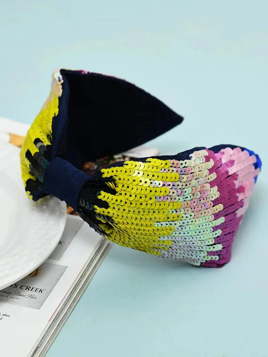 Bows and Bags India | Bling O Rainbow 1 -Multicolor Satin Headband | front view | handmade hair accessories India