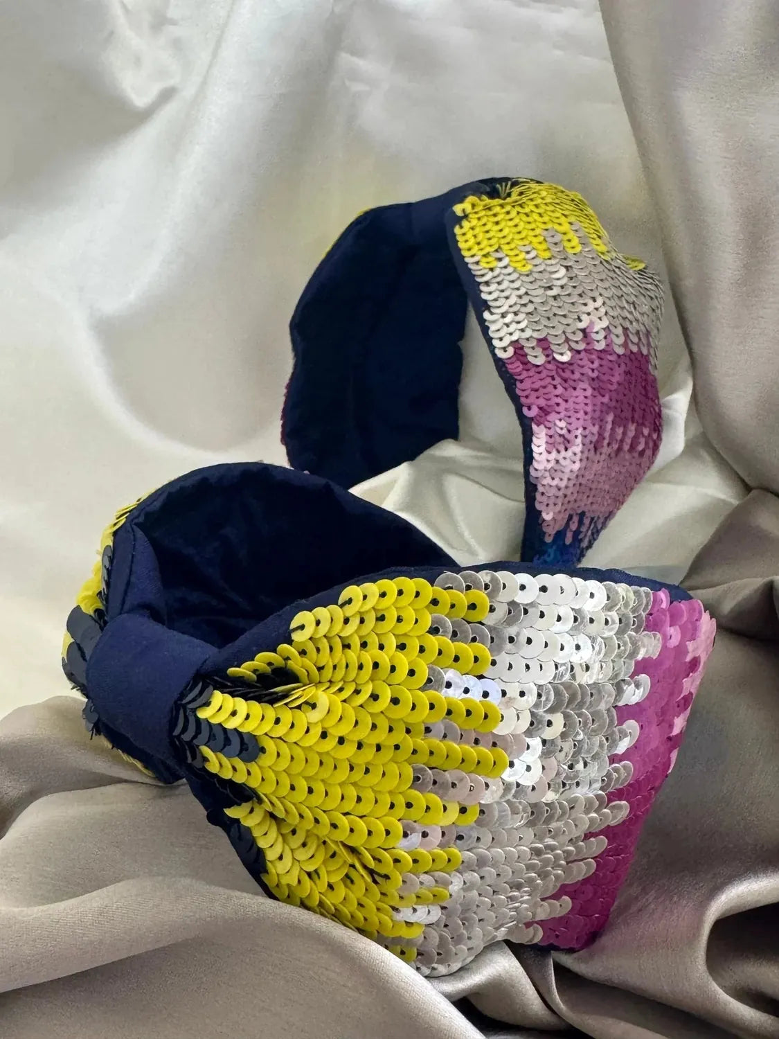 Bows and Bags India | Bling O Rainbow 1 -Multicolor Satin Headband | side view | handmade hair accessories India
