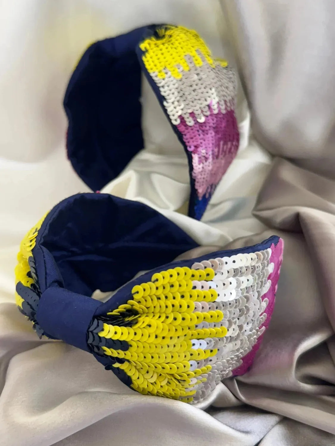 Bows and Bags India | Bling O Rainbow 1 -Multicolor Satin Headband | in use | handmade hair accessories India