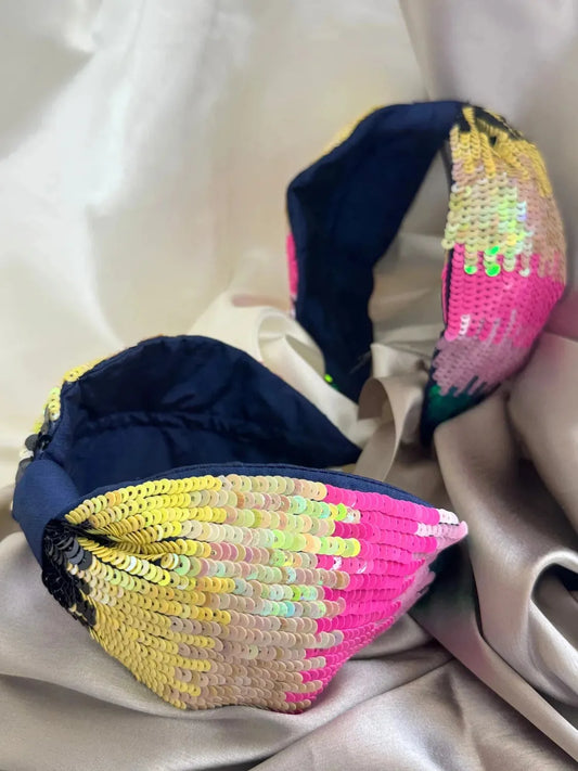 Bows and Bags India | Bling O Rainbow 2 -Multicolor Satin Headband | front view | handmade hair accessories India