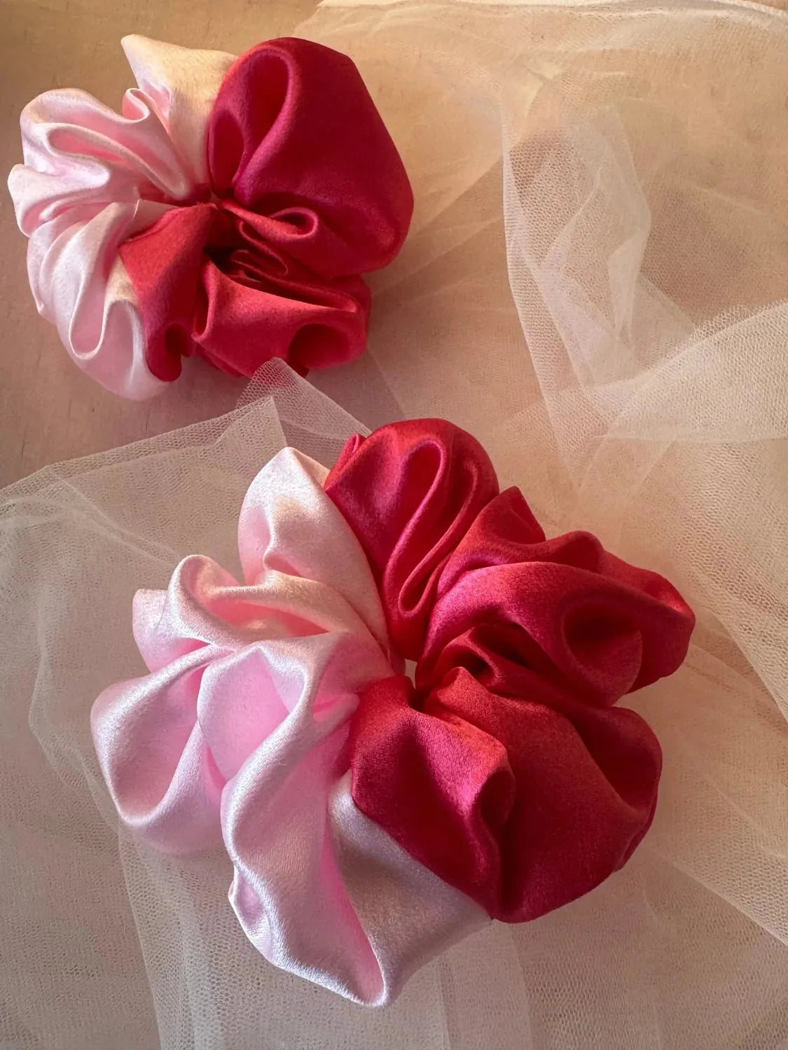 Bows and Bags India | Cherry Blossom - Satin Scrunchie | detail view | handmade hair accessories India