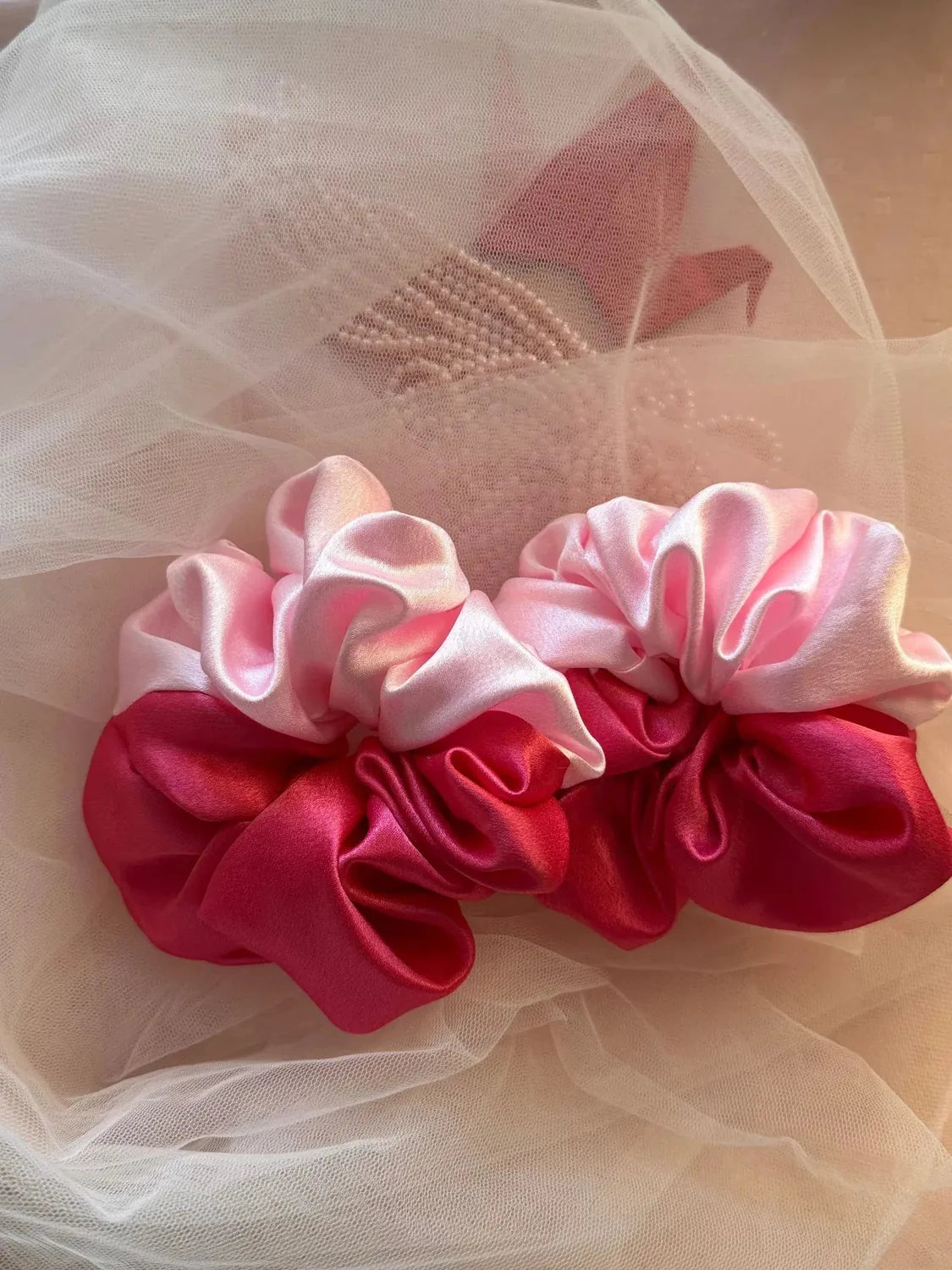 Bows and Bags India | Cherry Blossom - Satin Scrunchie | lifestyle shot | handmade hair accessories India