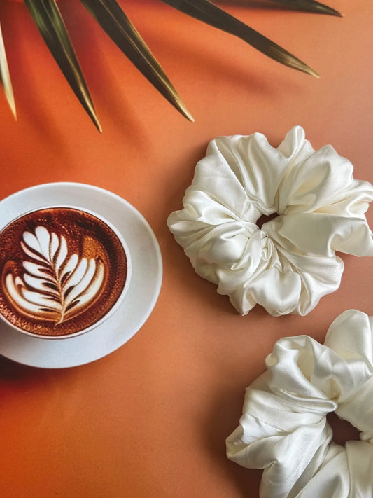 Bows and Bags India | Cloud Nine – Silky Smooth XL Oversized Satin Scrunchie | front view | handmade hair accessories India