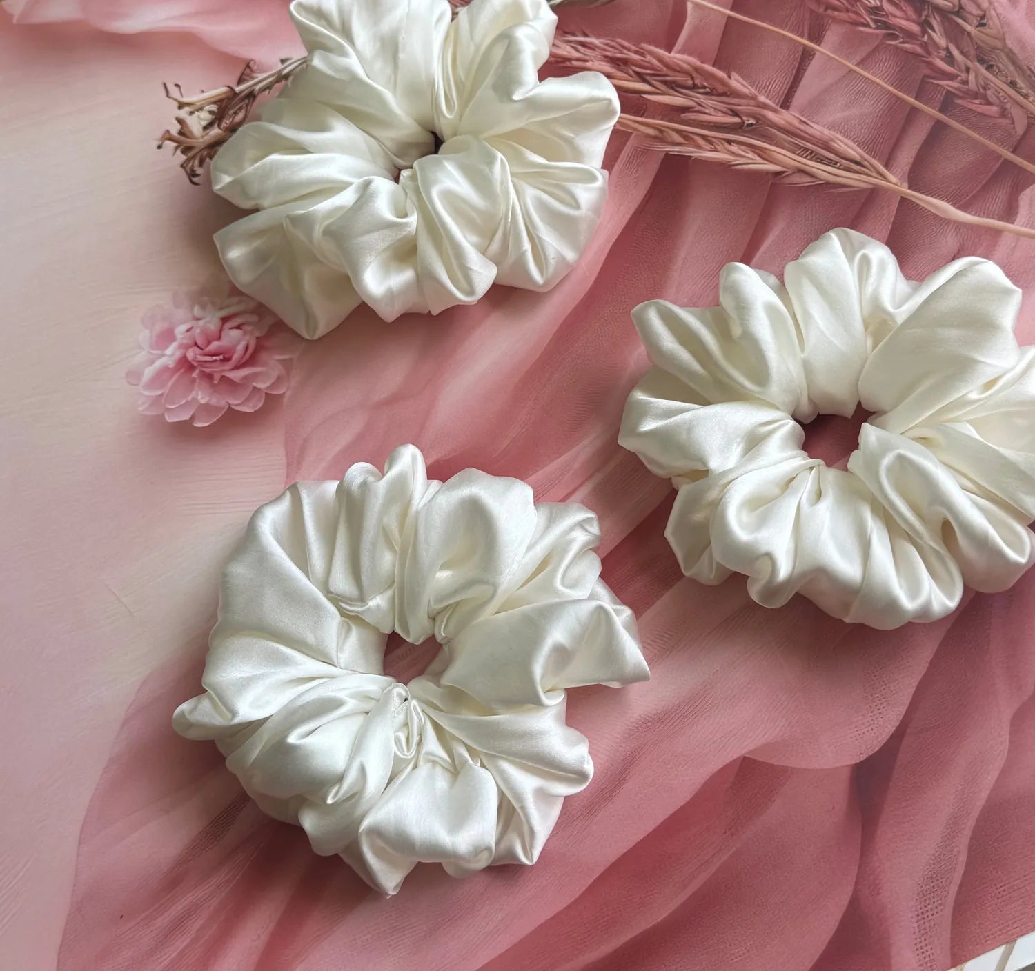 Bows and Bags India | Cloud Nine – Silky Smooth XL Oversized Satin Scrunchie | side view | handmade hair accessories India
