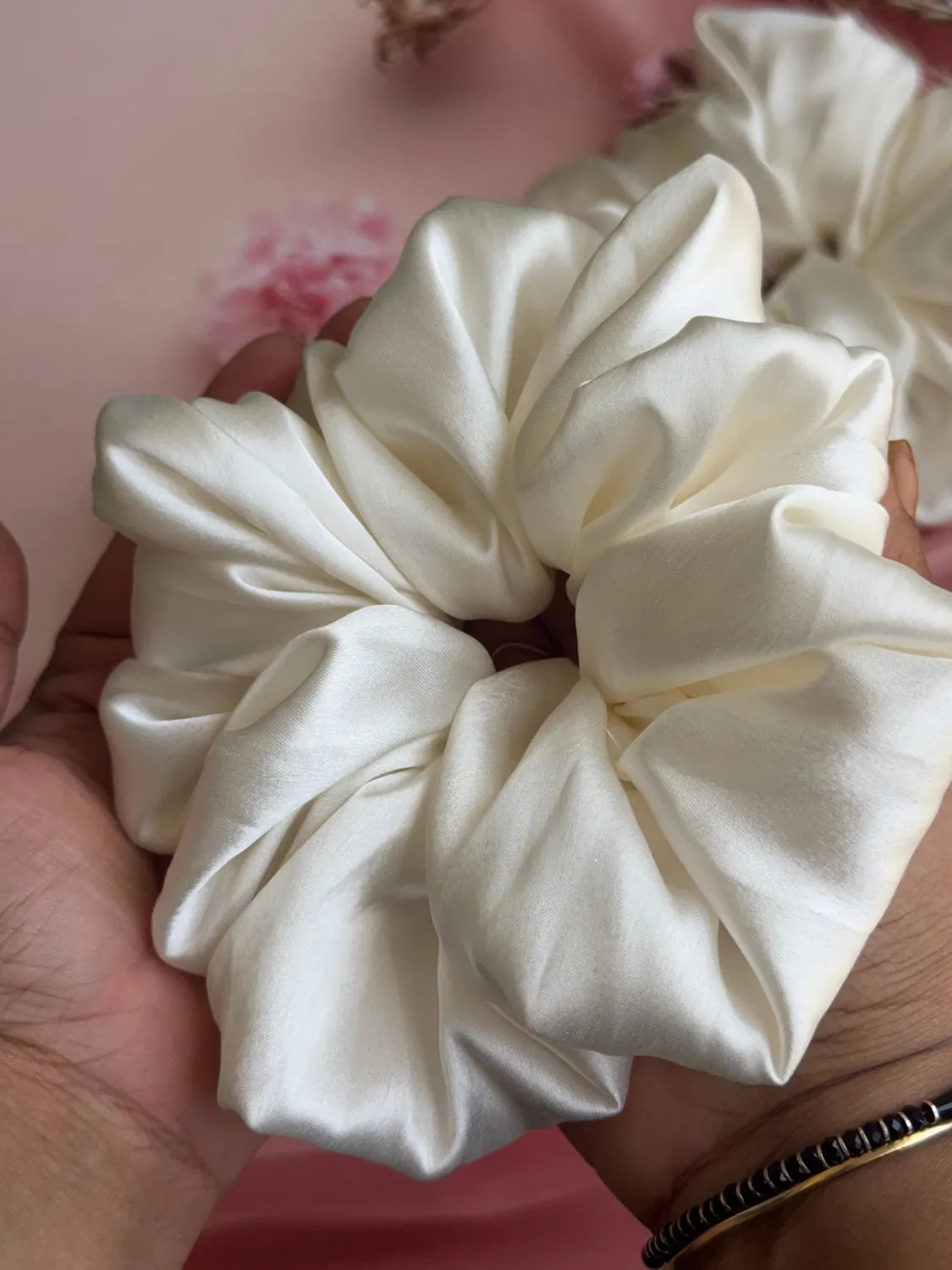Bows and Bags India | Cloud Nine – Silky Smooth XL Oversized Satin Scrunchie | detail view | handmade hair accessories India