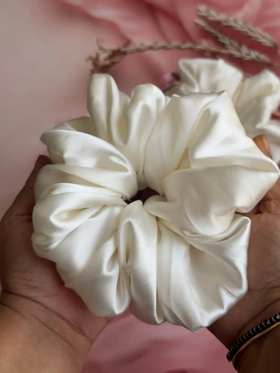 Bows and Bags India | Cloud Nine – Silky Smooth XL Oversized Satin Scrunchie | in use | handmade hair accessories India