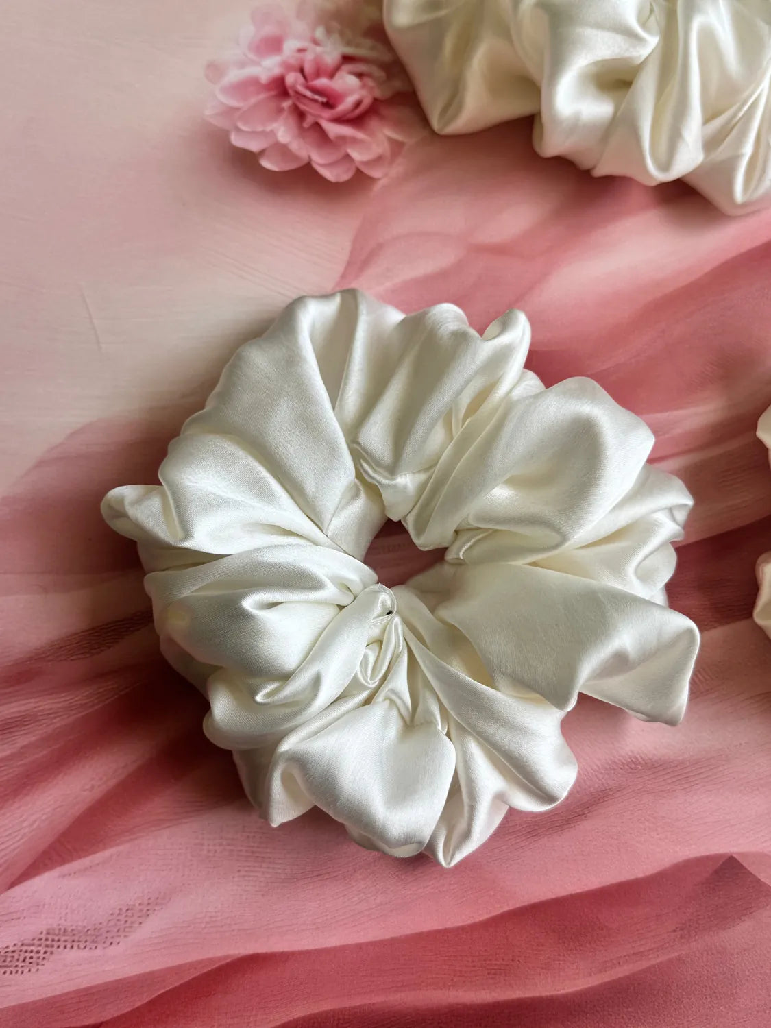 Bows and Bags India | Cloud Nine – Silky Smooth XL Oversized Satin Scrunchie | front view | handmade hair accessories India