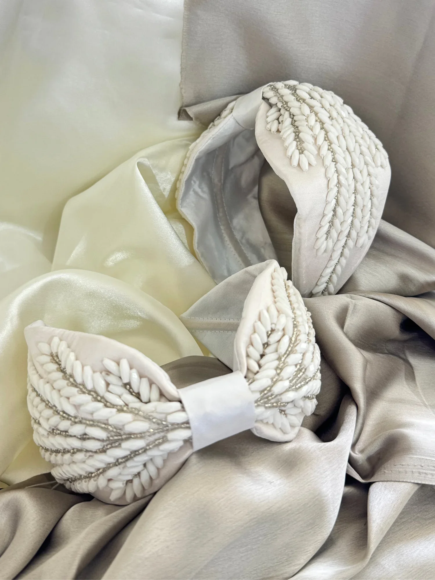 Bows and Bags India | Coral Jewel -Designer Handmade Beaded Satin Headband/Hairband | side view | handmade hair accessories I