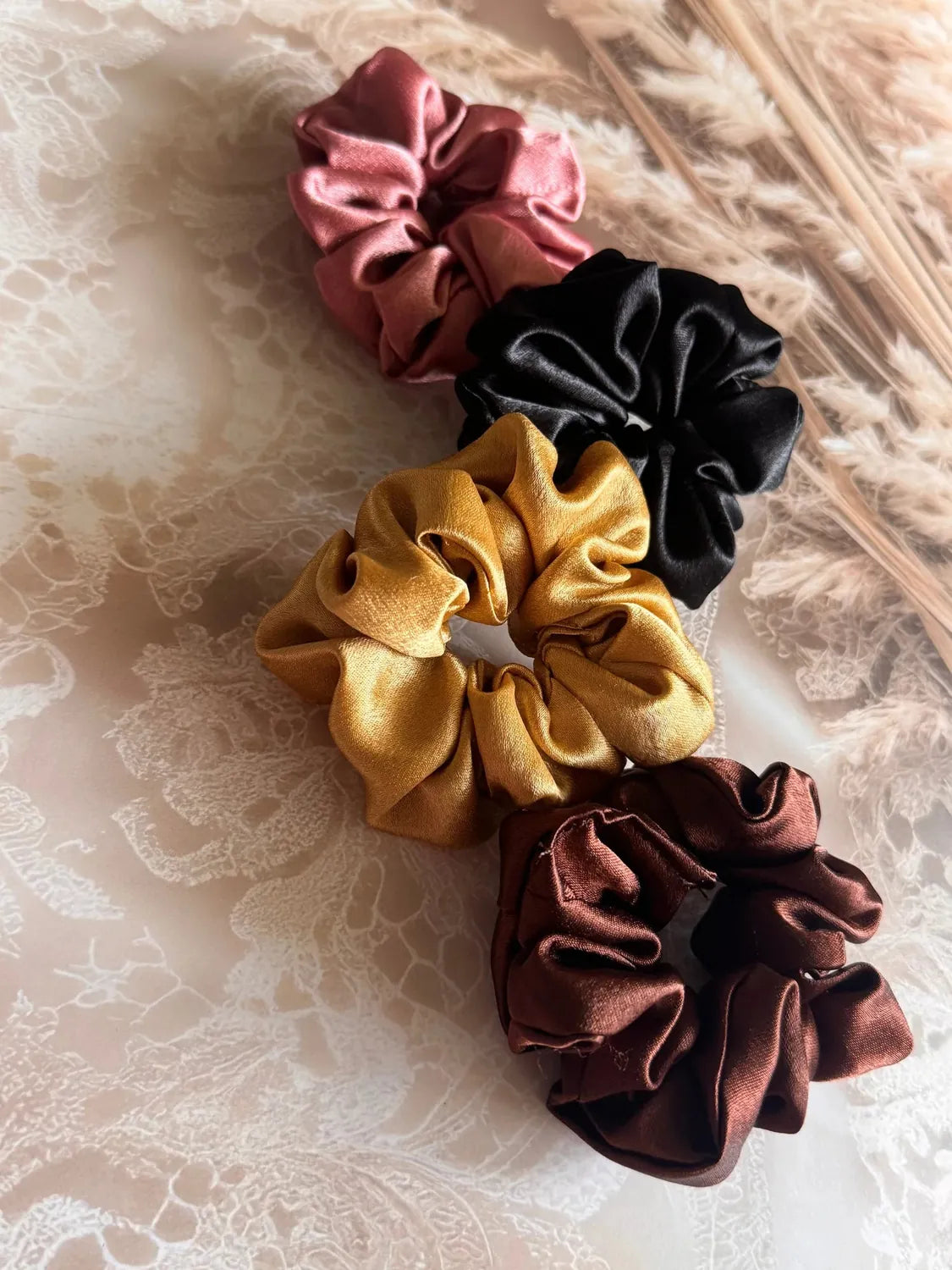 Bows and Bags India | Daily care dose - Pack of 4 Satin Scrunchies | lifestyle shot | handmade hair accessories India