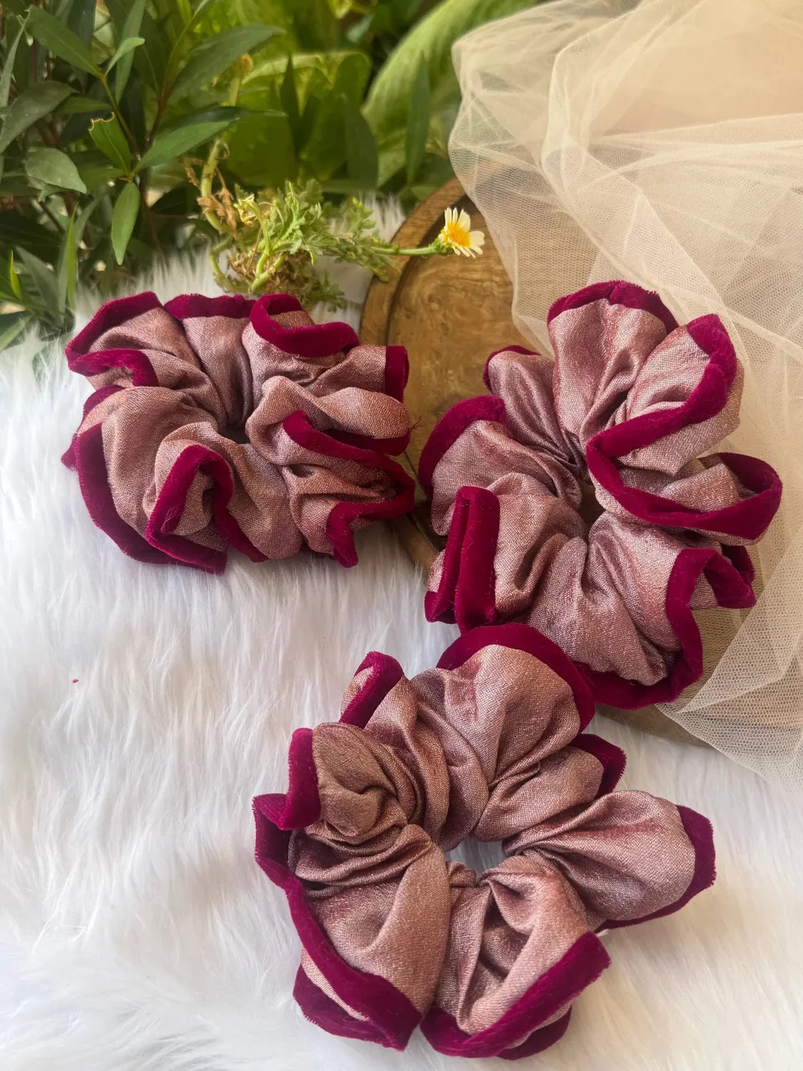 Bows and Bags India | Damask Roses -Silk and Velvet Scrunchie | packaging | handmade hair accessories India