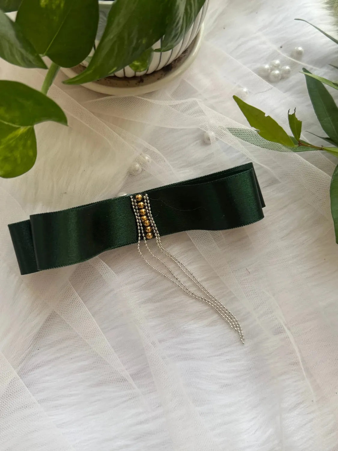 Bows and Bags India | Emerald Elf - Hair Clip | in use | handmade hair accessories India