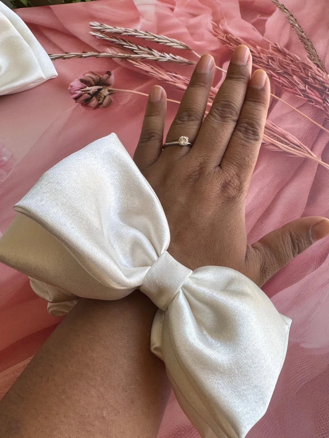 Bows and Bags India | Ivory Luxe Satin Bow Scrunchie | front view | handmade hair accessories India