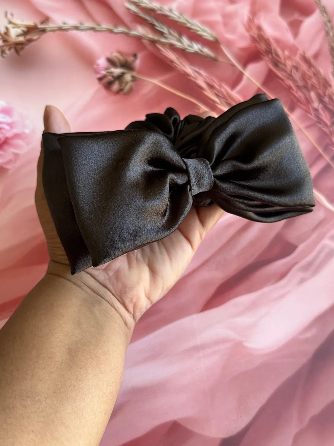 Bows and Bags India | Midnight Satin Bow Scrunchie | packaging | handmade hair accessories India