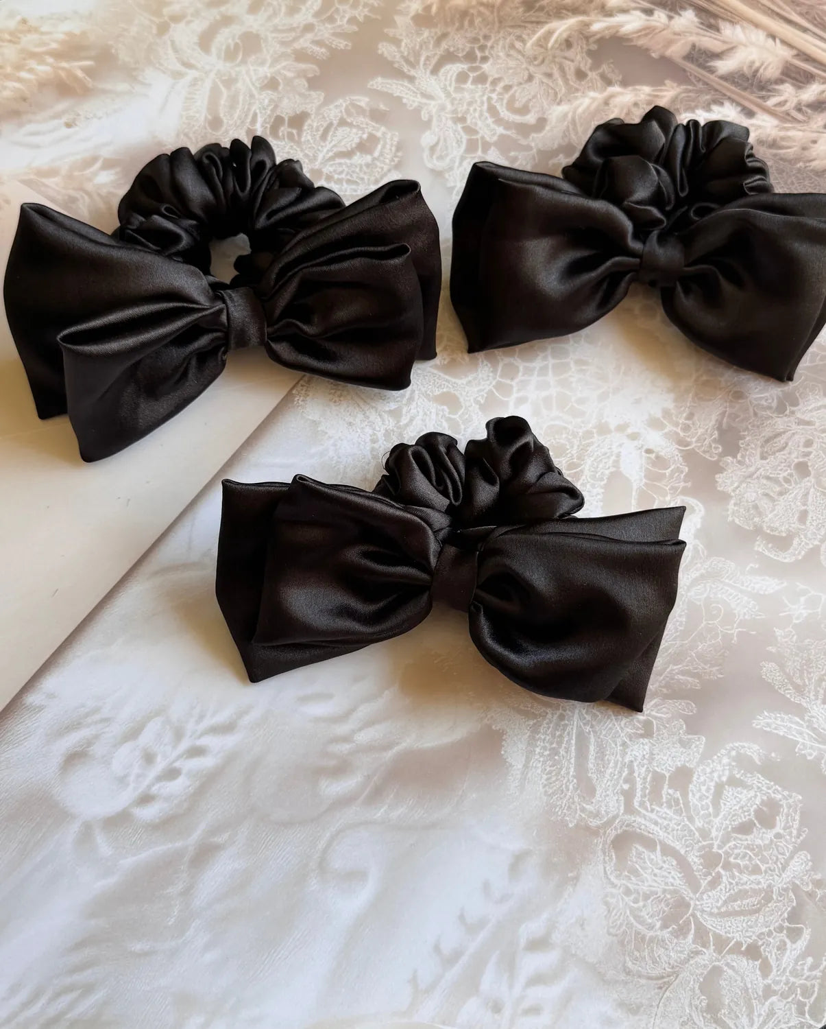 Bows and Bags India | Midnight Satin Bow Scrunchie | back view | handmade hair accessories India