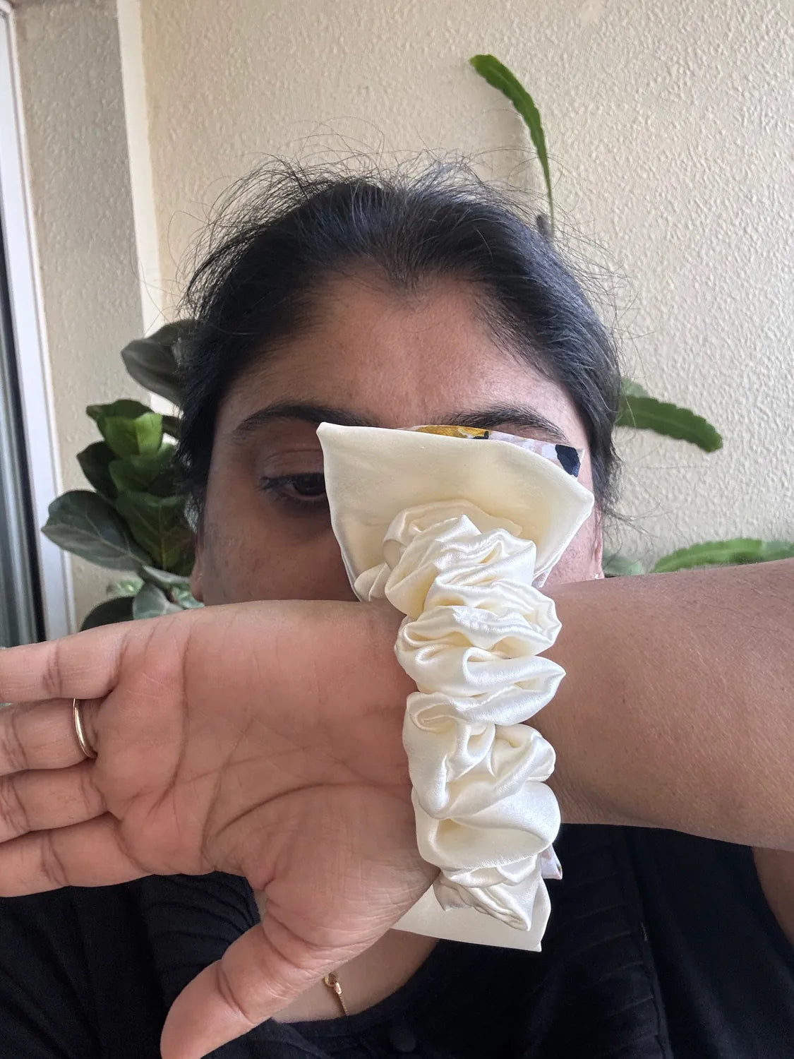 Bows and Bags India | Monet Satin Bow Scrunchie | side view | handmade hair accessories India