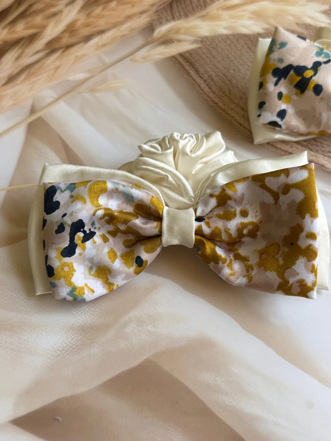 Bows and Bags India | Monet Satin Bow Scrunchie | detail view | handmade hair accessories India