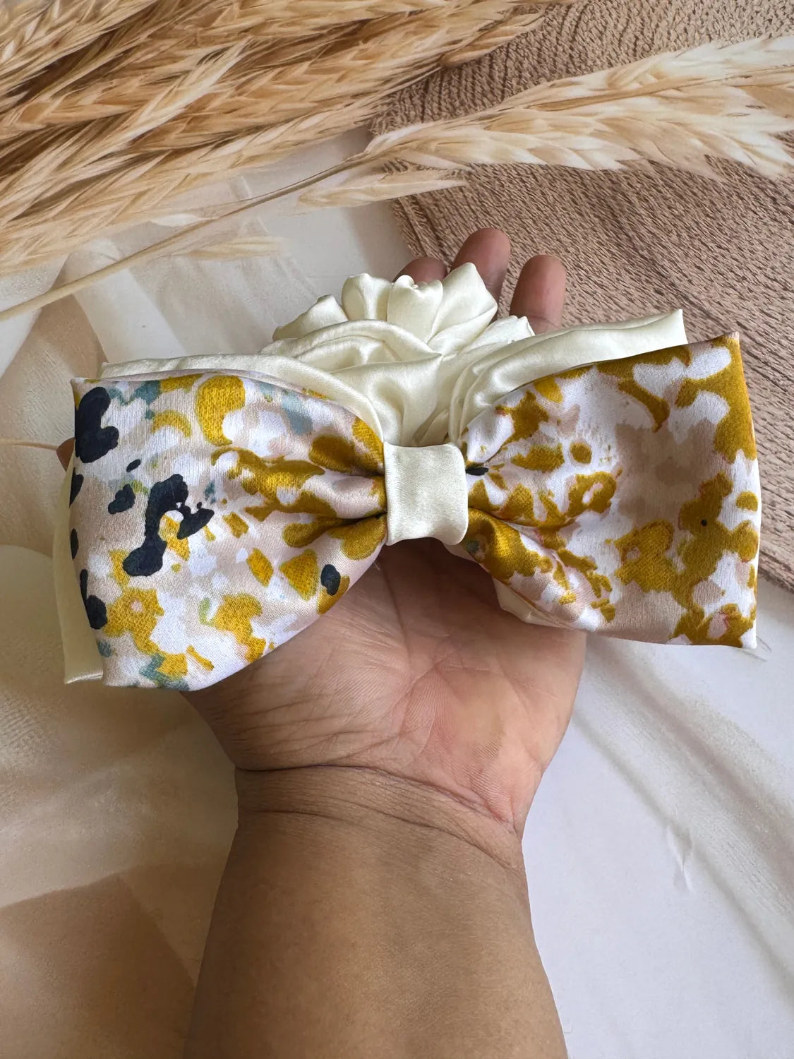 Bows and Bags India | Monet Satin Bow Scrunchie | in use | handmade hair accessories India