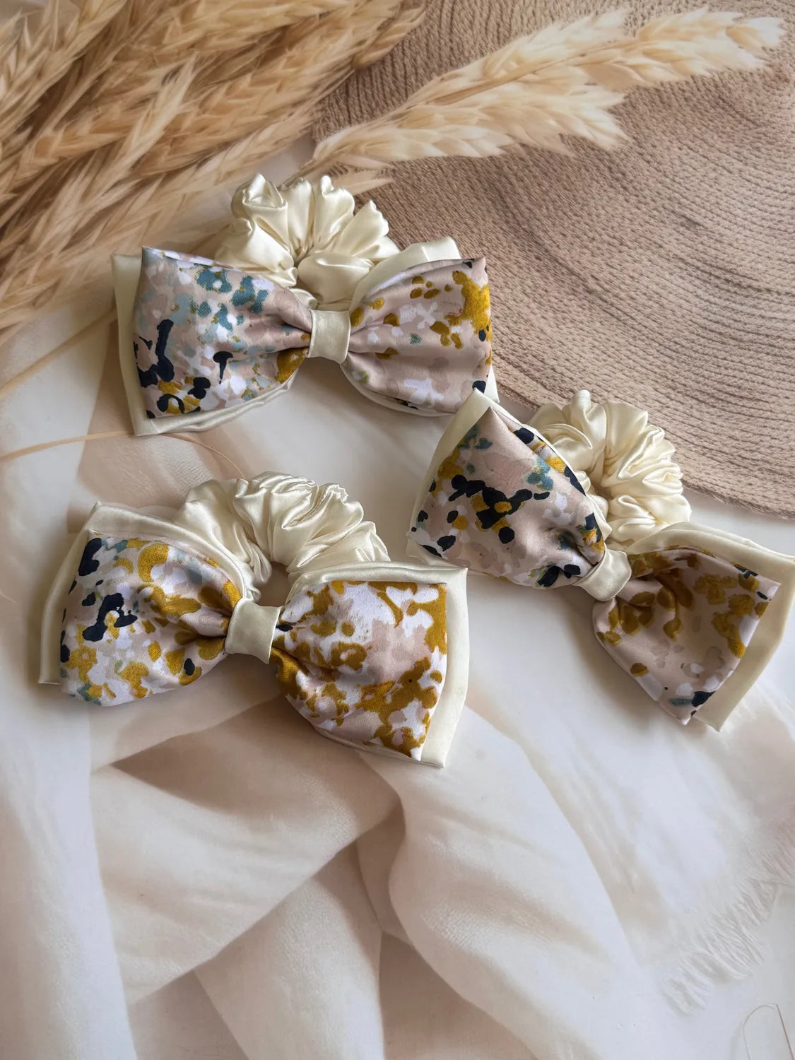Bows and Bags India | Monet Satin Bow Scrunchie | texture closeup | handmade hair accessories India