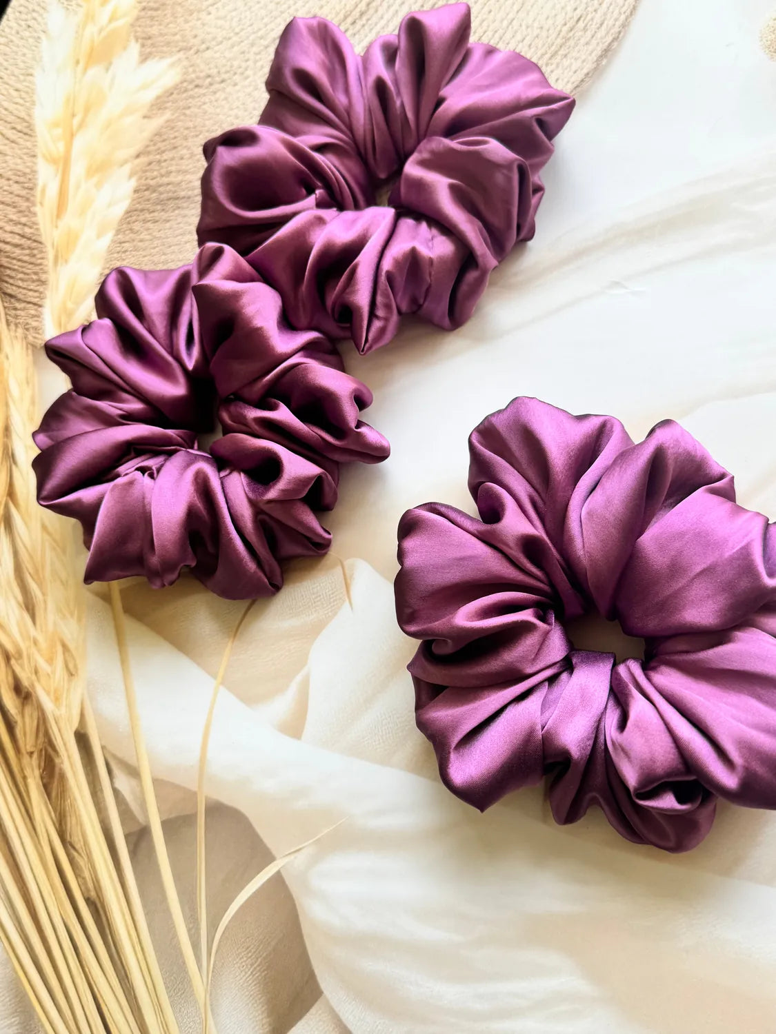 Bows and Bags India | Orchid Dusk – Silky Smooth XL Oversized Satin Scrunchie | in use | handmade hair accessories India