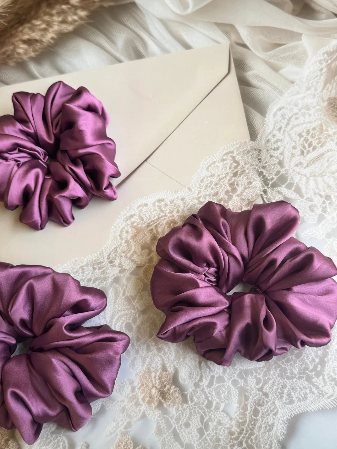 Bows and Bags India | Orchid Dusk – Silky Smooth XL Oversized Satin Scrunchie | lifestyle shot | handmade hair accessories In