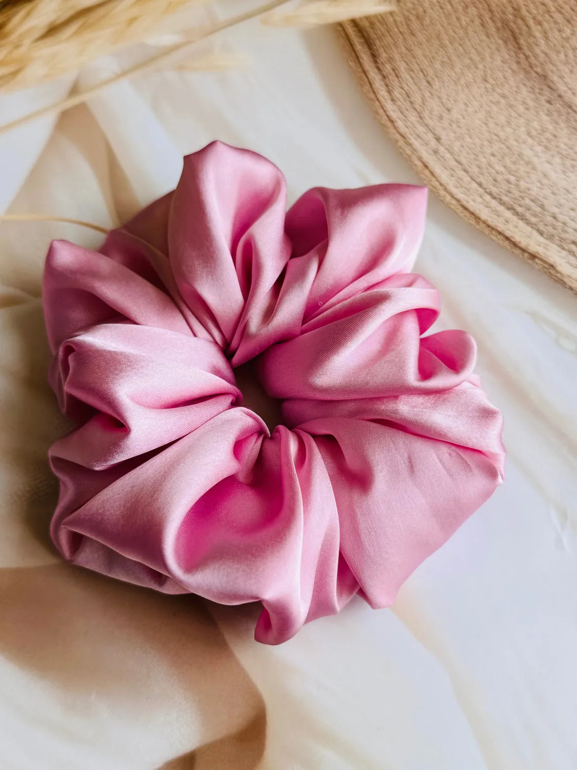 Bows and Bags India | Petal Rush – Silky Smooth XL Oversized Satin Scrunchie | side view | handmade hair accessories India