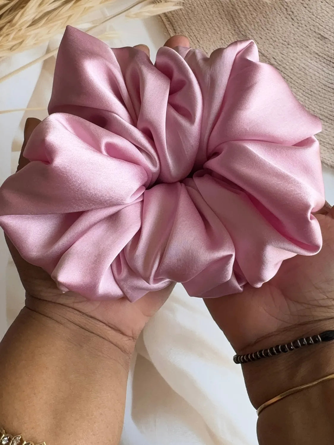 Bows and Bags India | Petal Rush – Silky Smooth XL Oversized Satin Scrunchie | in use | handmade hair accessories India