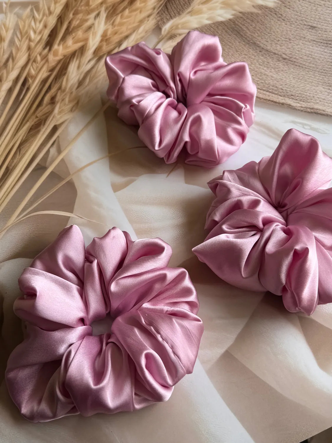 Bows and Bags India | Petal Rush – Silky Smooth XL Oversized Satin Scrunchie | texture closeup | handmade hair accessories In