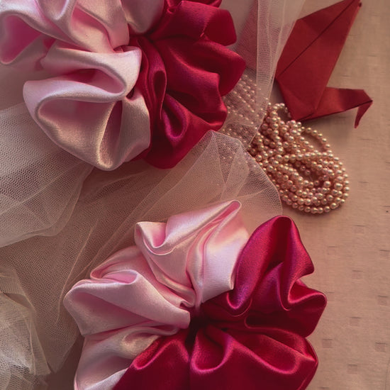 Two Scrunchies with Beautiful light and dark pink shades displayed with both colors Front Side Live Image