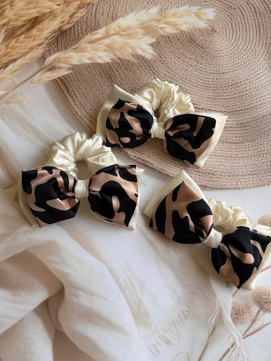 Bows and Bags India | Untamed Satin Bow Scrunchie | front view | handmade hair accessories India