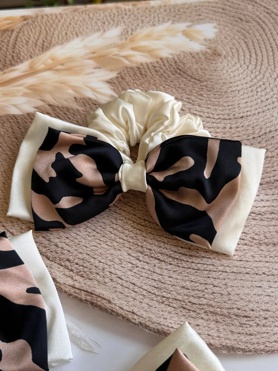 Bows and Bags India | Untamed Satin Bow Scrunchie | side view | handmade hair accessories India