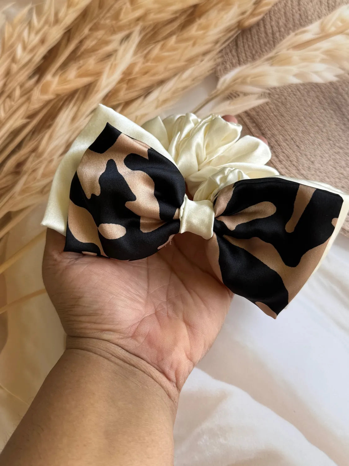 Bows and Bags India | Untamed Satin Bow Scrunchie | in use | handmade hair accessories India