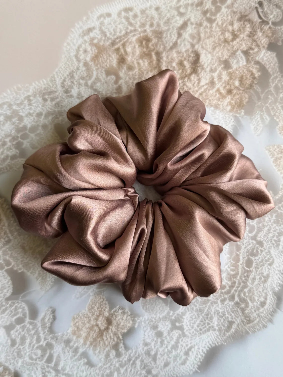 Bows and Bags India | Velvet Dunes – Silky Smooth XL Oversized Satin Scrunchie | side view | handmade hair accessories India