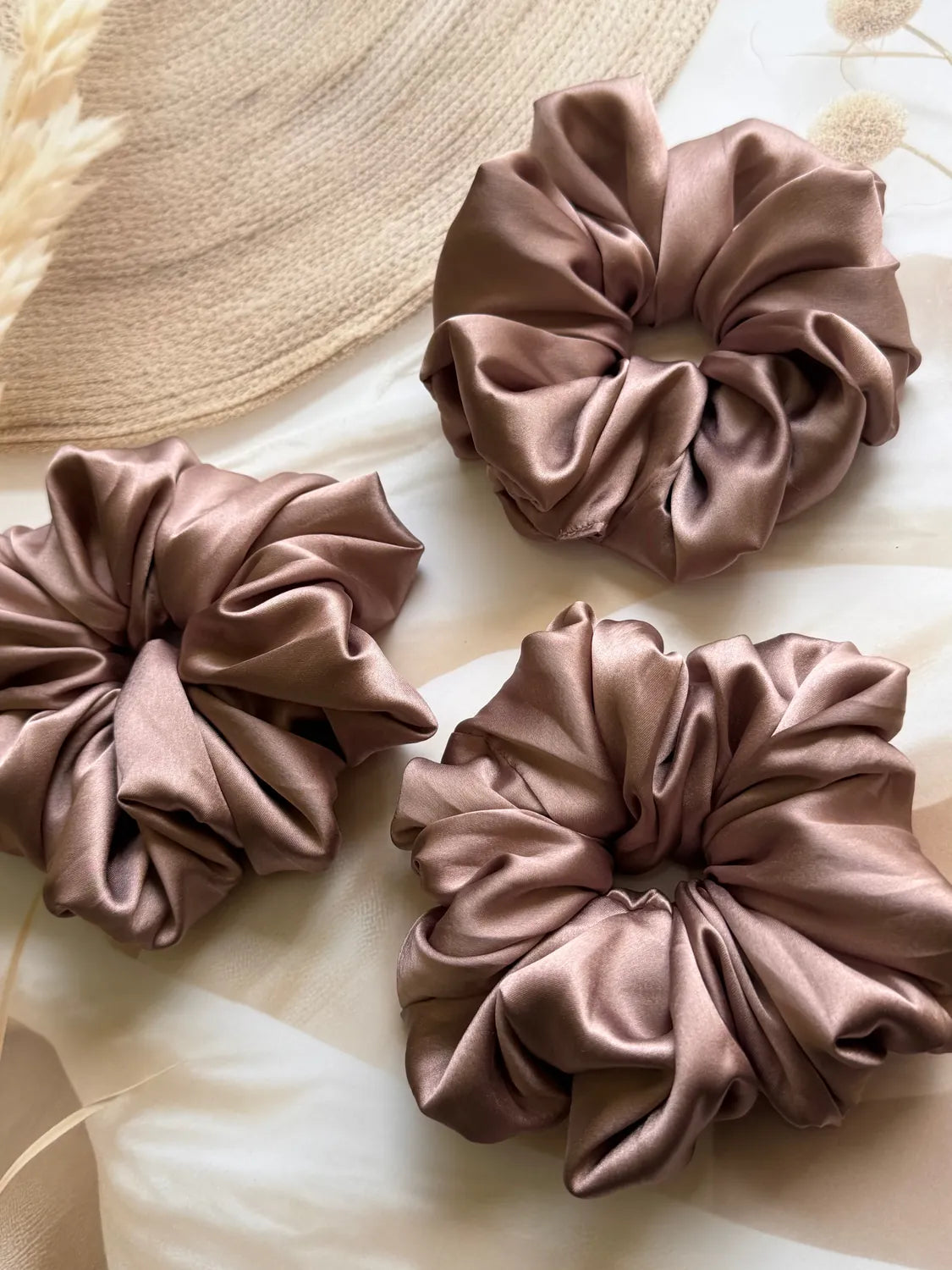 Bows and Bags India | Velvet Dunes – Silky Smooth XL Oversized Satin Scrunchie | detail view | handmade hair accessories Indi